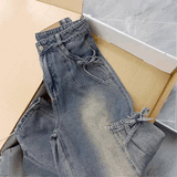 サイドリボンギャザーポケットデニム