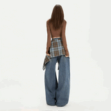 ブルーブラウンラップワイドデニム