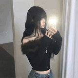 ファーオフショルダーロンT