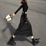 カットオフブラックデニムロングスカート