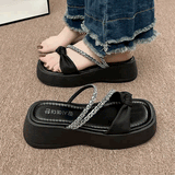 厚底シルバーストラップアクセントサンダル