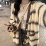 クリームシャギーボーダーカーディガン