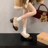 ファーレザーパンプス