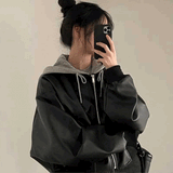 フード付きブラックレザーブルゾン