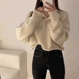 ボタンポロカットオフニット