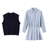 ニットベスト＆ストライプシャツワンピースSET