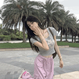 フレンチピンクリブクロップドTシャツ