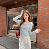 ボタンネックレイヤードロンT