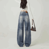 ウォッシュステッチカジュアルワイドデニム