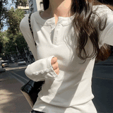 ボタンネックフィットロンT