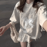 シルバーレースリボンTシャツ