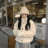 ハイネックボタンボアコート