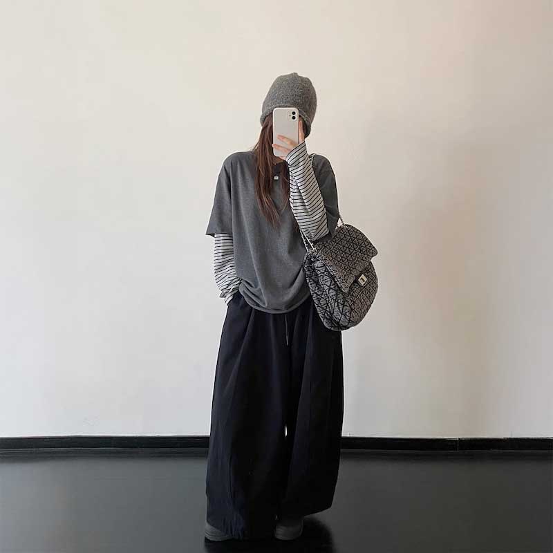 レイヤードボーダースリーブロンT