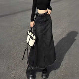 カットオフブラックデニムロングスカート