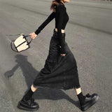 カットオフブラックデニムロングスカート