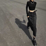 カットオフブラックデニムロングスカート