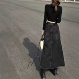 カットオフブラックデニムロングスカート