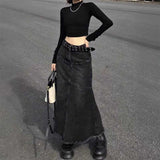 カットオフブラックデニムロングスカート