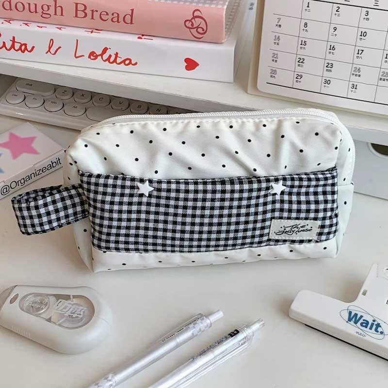 ドットギンガムスクエアペンケース