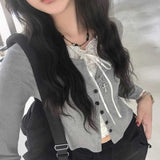 レースレイヤードグレーカーディガン