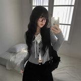 レースレイヤードグレーカーディガン