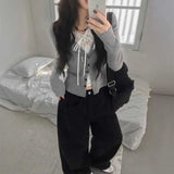 レースレイヤードグレーカーディガン