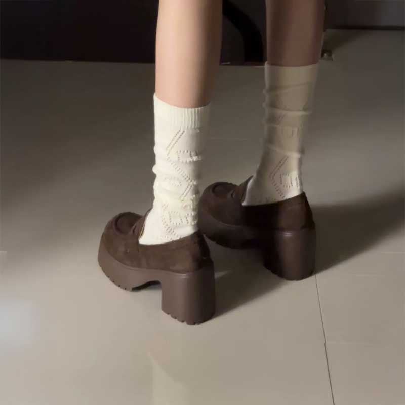 スウェードハイヒールローファー