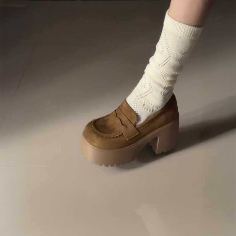 スウェードハイヒールローファー