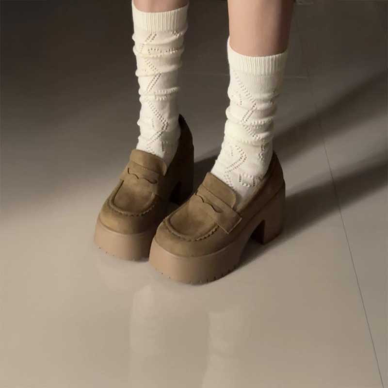 スウェードハイヒールローファー