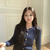 刺繍ロゴ金ボタンカーディガン