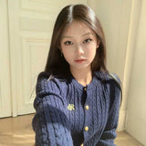 刺繍ロゴ金ボタンカーディガン