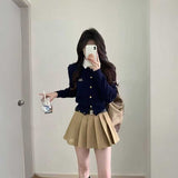 刺繍ロゴ金ボタンカーディガン