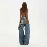 ブルーブラウンラップワイドデニム