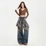 ブルーブラウンラップワイドデニム