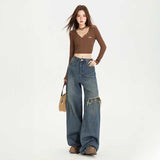 ブルーブラウンラップワイドデニム