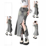 サイドスリットフリルデニムロングスカート