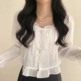 フレアリボンティアードブラウス