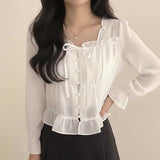 フレアリボンティアードブラウス