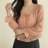 フレアリボンティアードブラウス