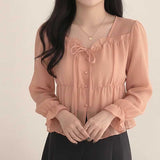 フレアリボンティアードブラウス