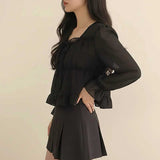 フレアリボンティアードブラウス