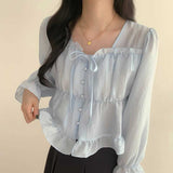 フレアリボンティアードブラウス