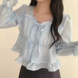 フレアリボンティアードブラウス