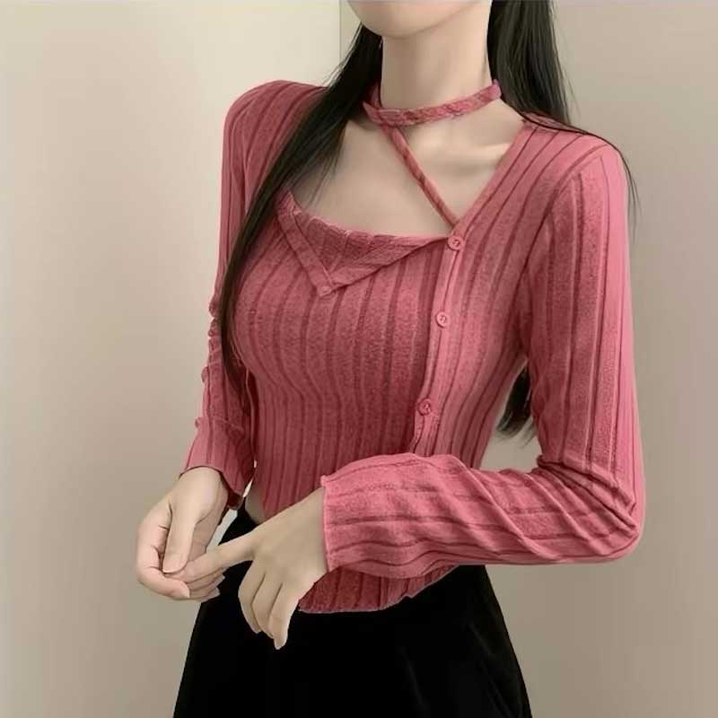 ネックタイアシンメトリートップス