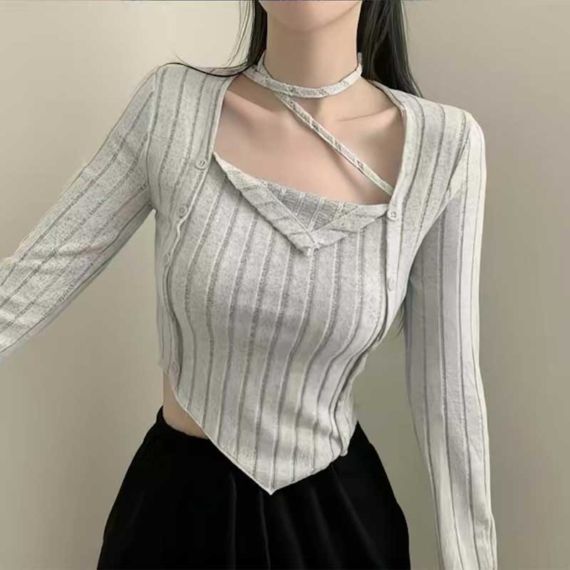 ネックタイアシンメトリートップス