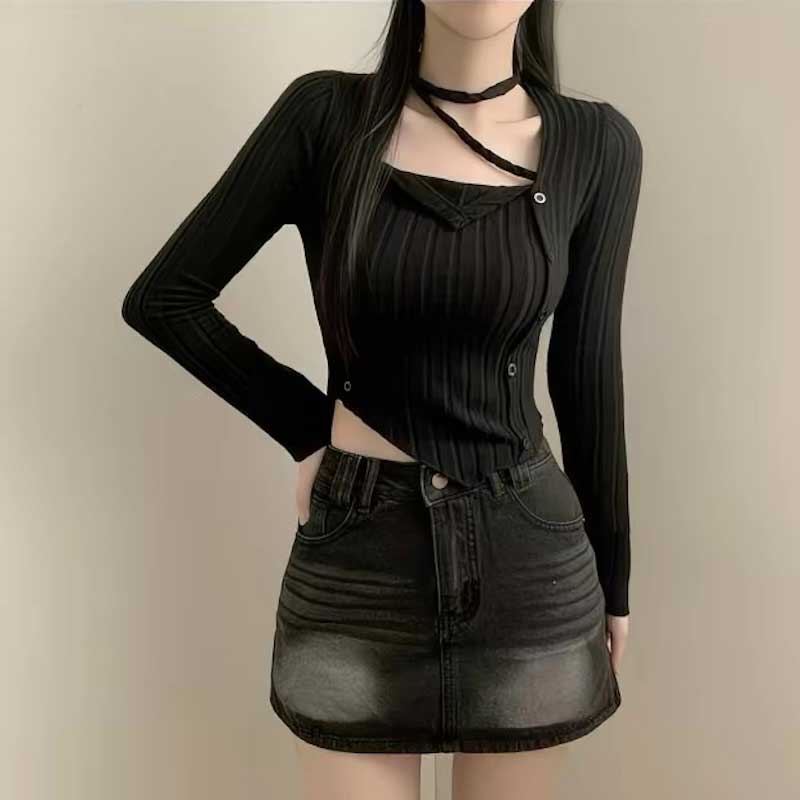 ネックタイアシンメトリートップス