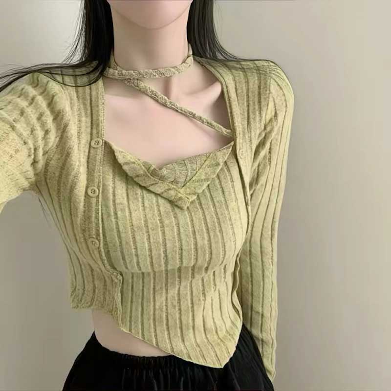 ネックタイアシンメトリートップス