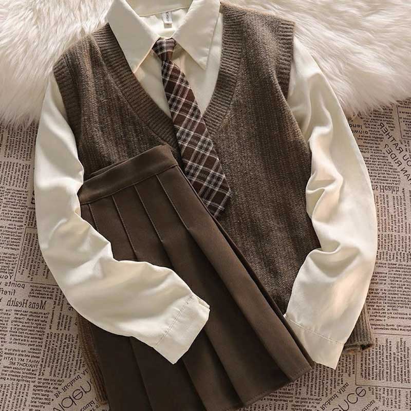 ブラウンチェック制服コーデ4点SET