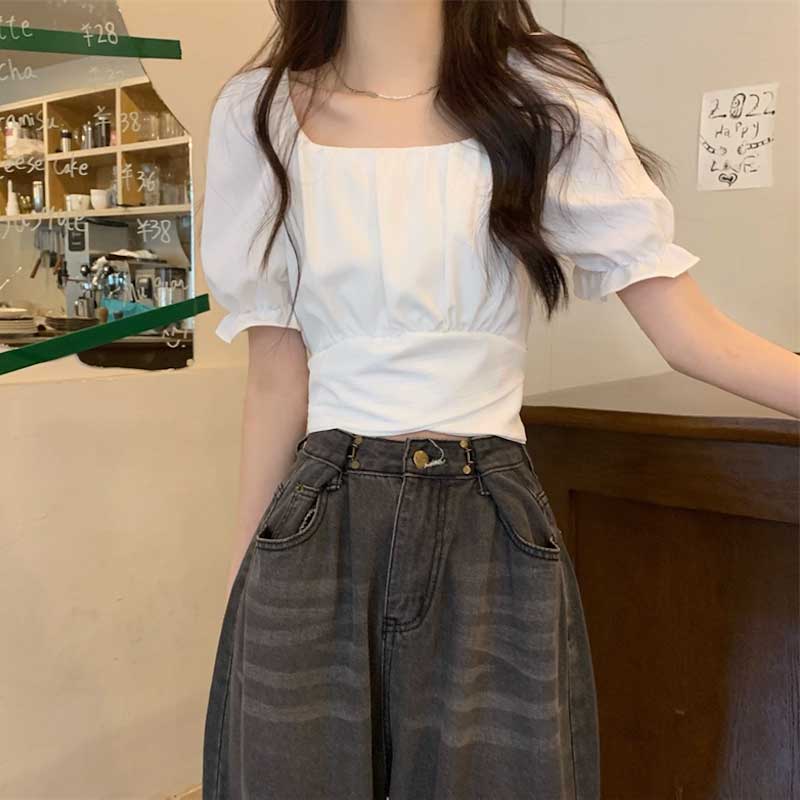 ウエストバックリボンパフブラウス