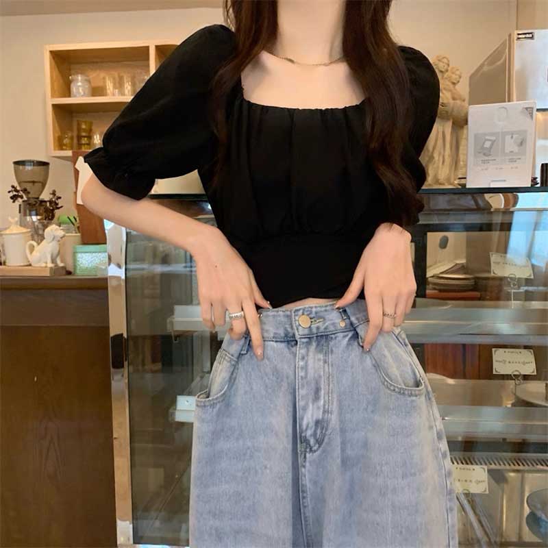 ウエストバックリボンパフブラウス